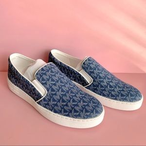 MICHAEL Michael Kors Keaton Slip-On Sneakers Denim Jacquard, 7 NWOB